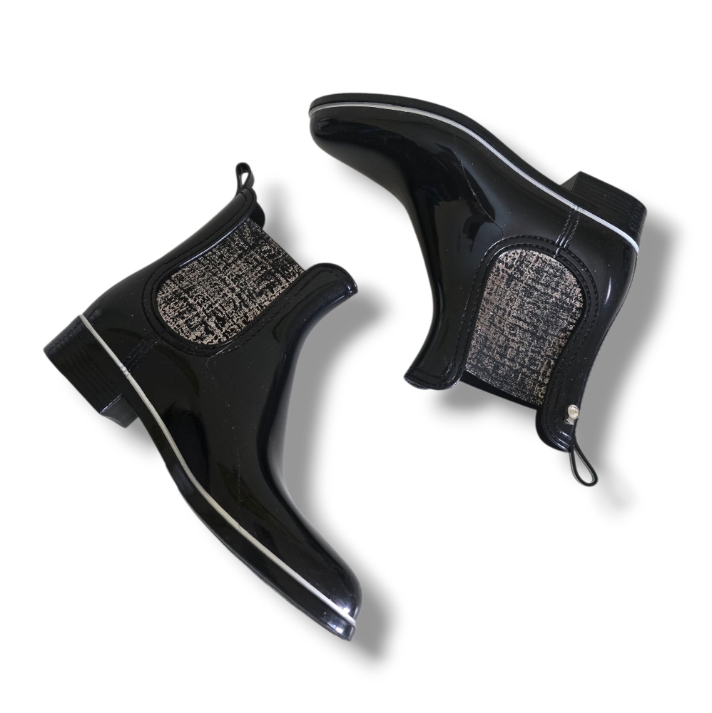 Like New 🩶🖤 Lemon Jelly Sardenha Wellington Black Rubber Glossy Glitter Boots - Picture 10 of 16
